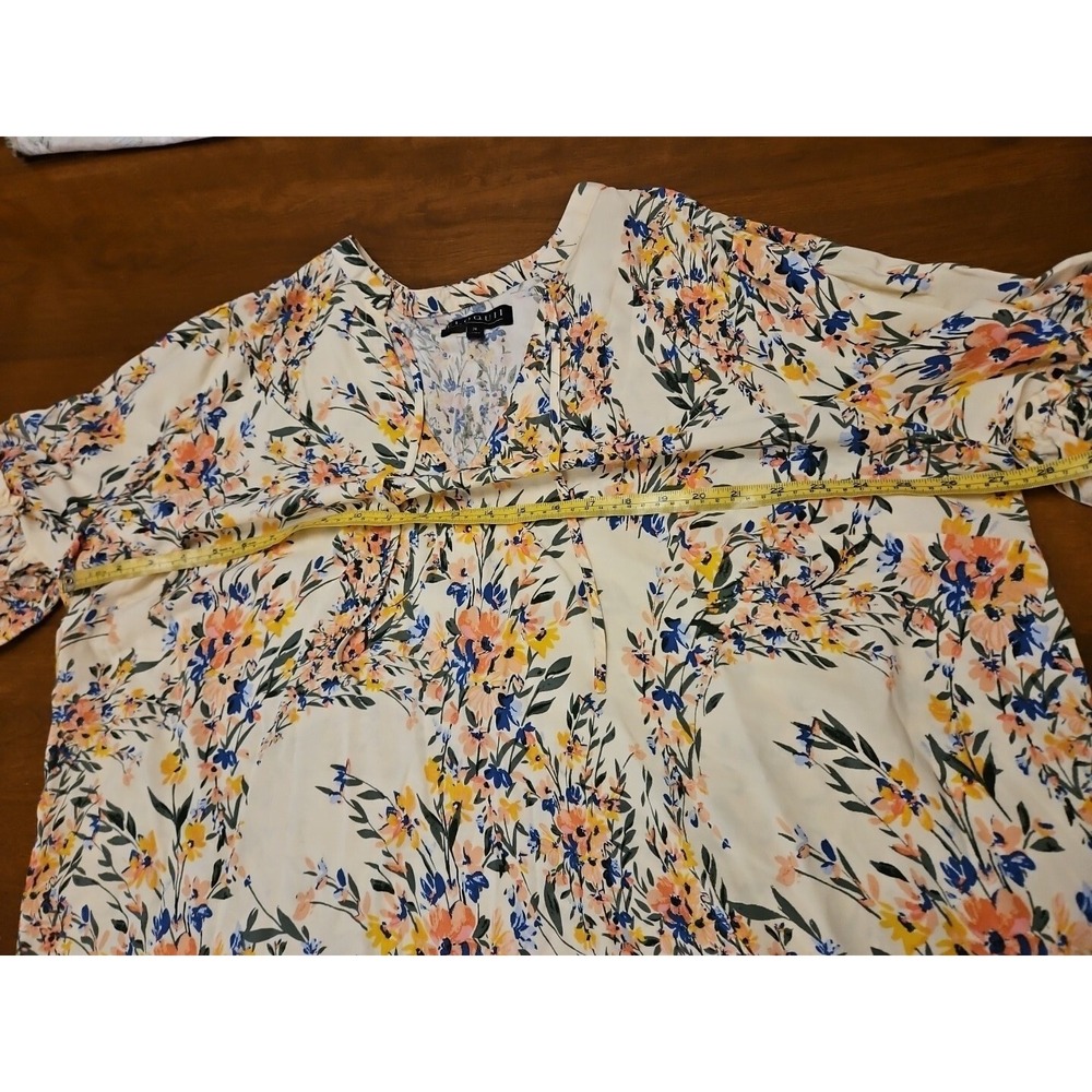 Eloquii Blouse 24 Pink Blue Boho CottageCore Ruffle Puff Sleeve Peasant Top - Picture 12 of 15